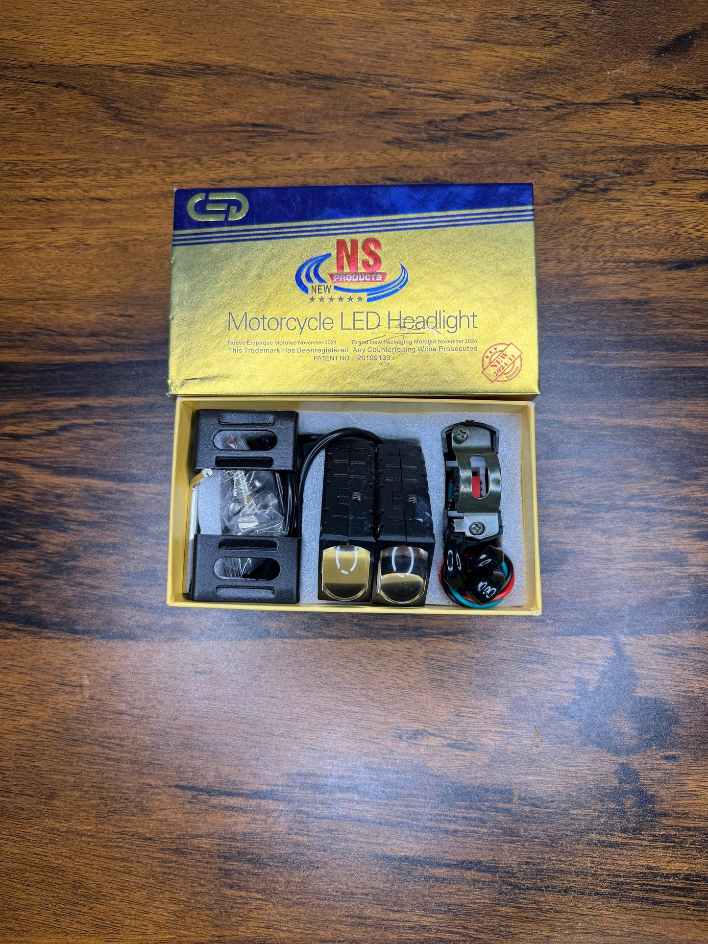 NS Dual LED Motorcycle Headlight Kit – High Beam + Low Beam with Switches & Mounts