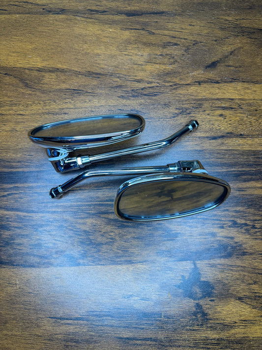 Chrome Retro-Style Motorcycle Bar-End Mirrors – Oval Rearview Mirror Set (Universal Fit)