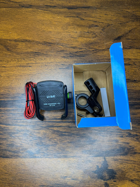 LUJUNTEC Motorcycle Phone Holder with USB Charger – 5V 2.4A Handlebar Mount