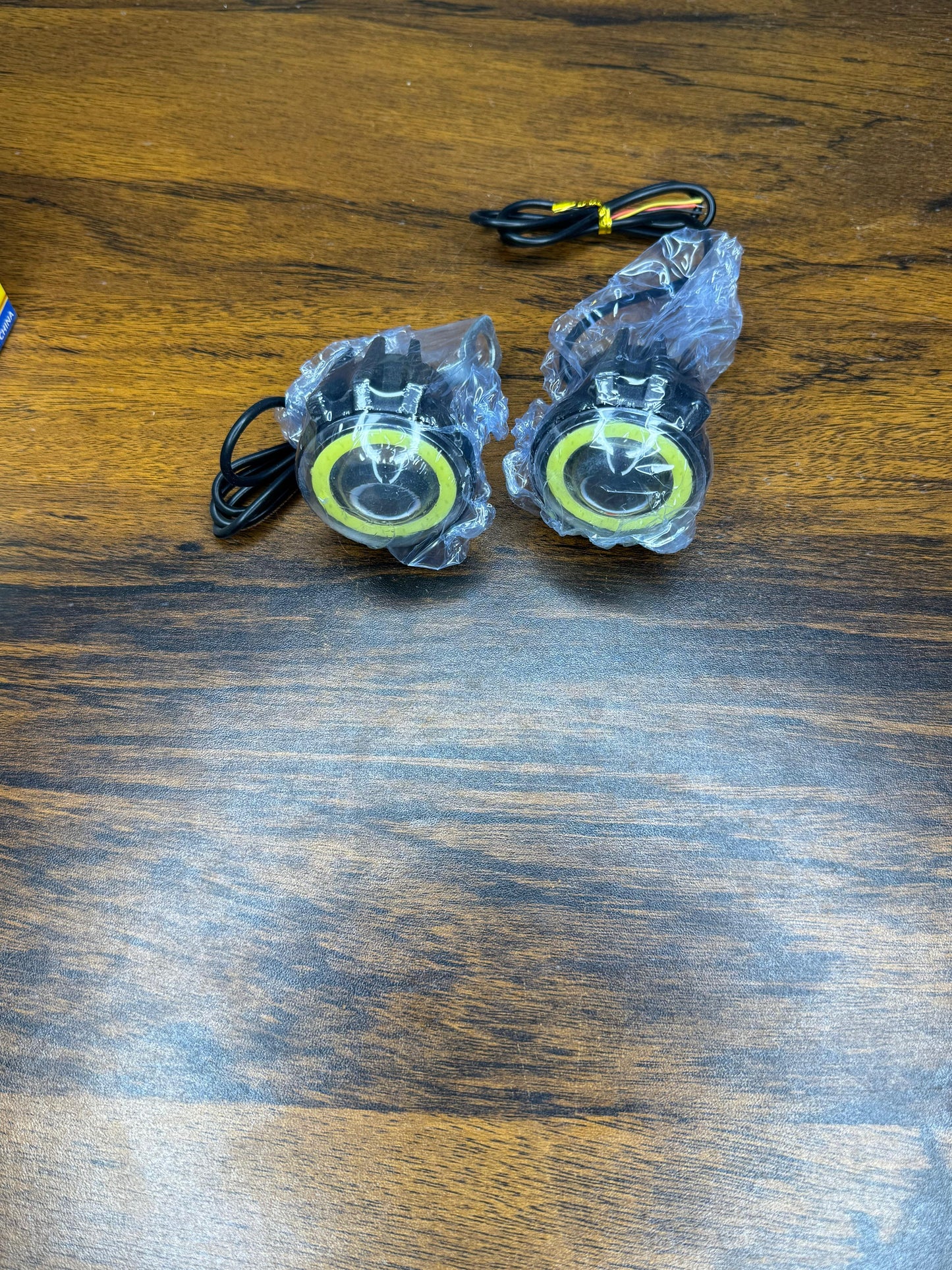 Dual LED Projector Fog Light Set with Angel Eyes for Motorcycles (White & Yellow)