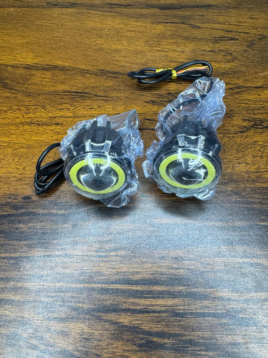 Dual LED Projector Fog Light Set with Angel Eyes for Motorcycles (White & Yellow)